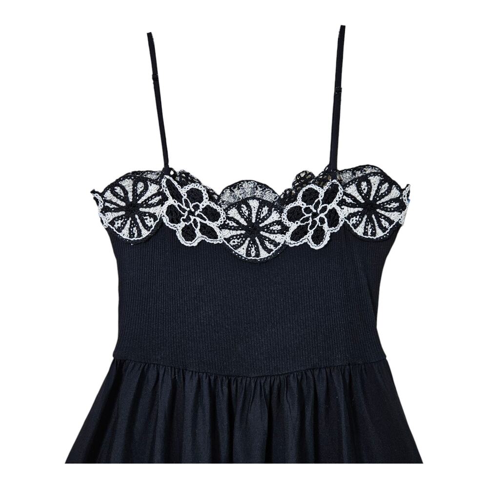 J CREW Women's M Crochet Mixy Dress Ankle Maxi Black Cream Spaghetti Straps - Picture 8 of 10
